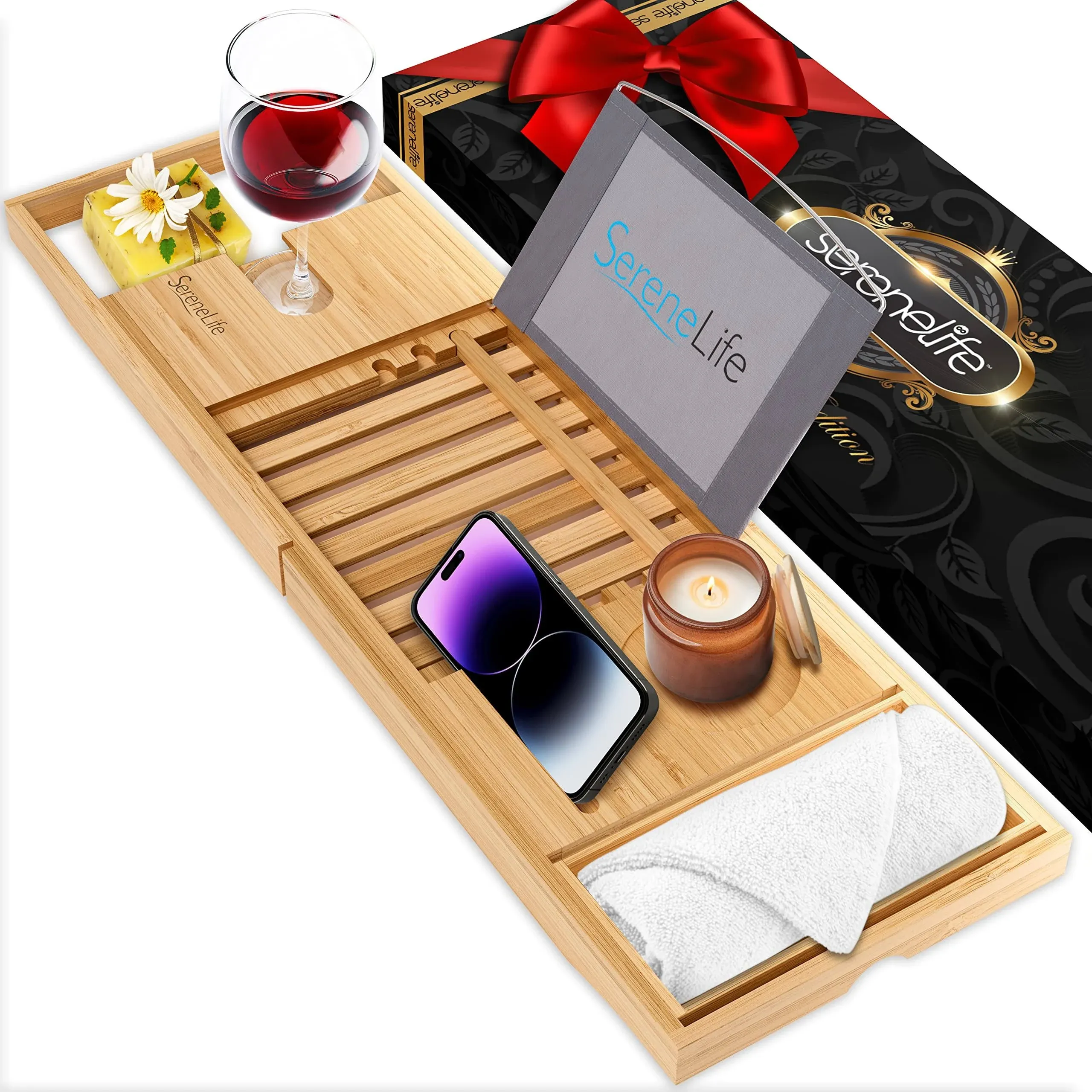 SereneLife Bamboo Bathtub Caddy