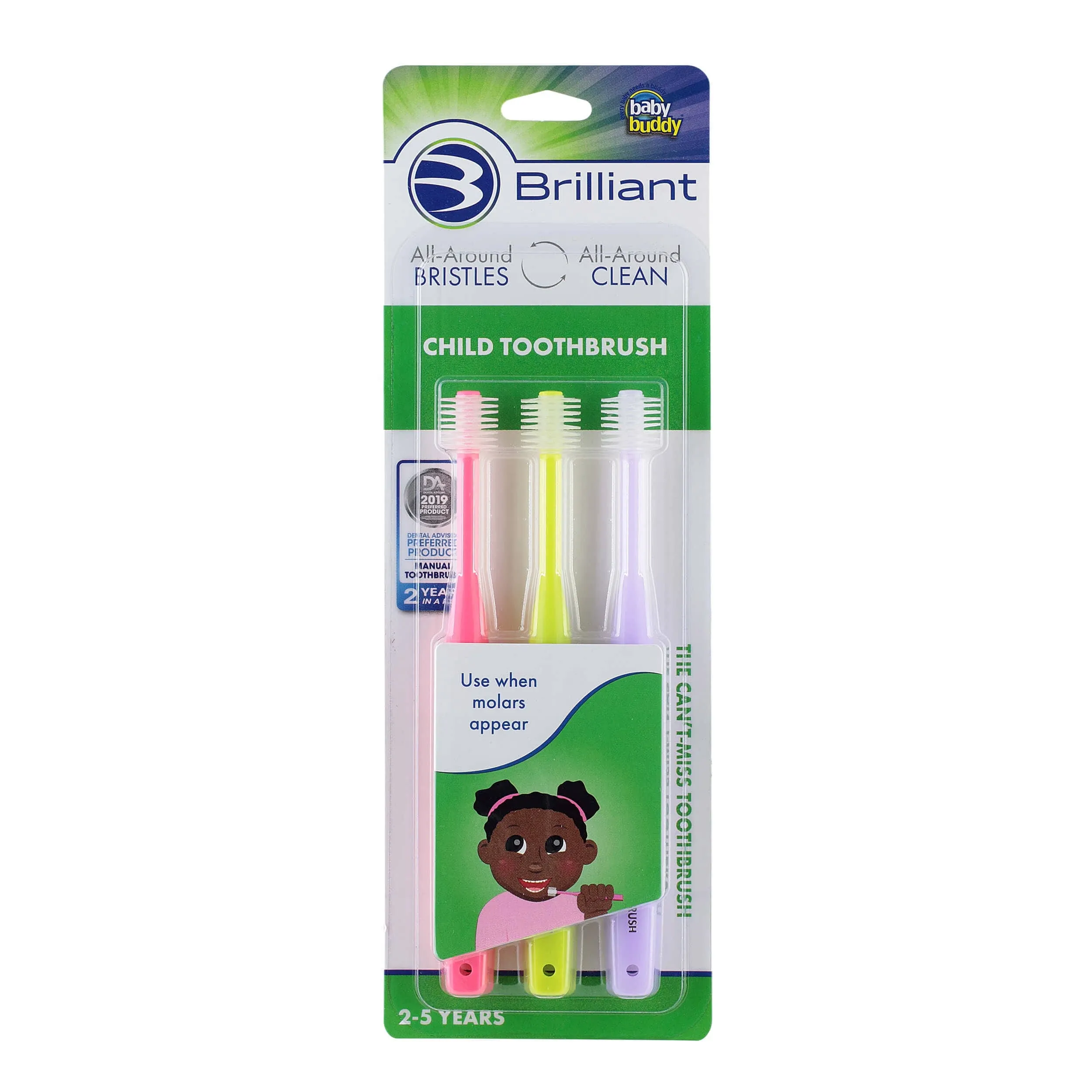 Brilliant Child Toothbrush by Baby Buddy - Ages 2-5 Years, When Molars Appear, 6