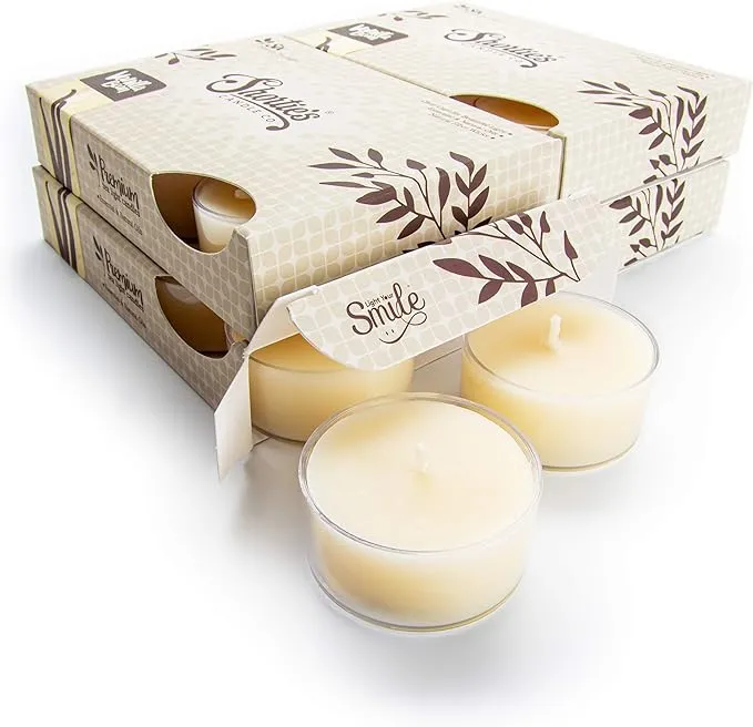 Vanilla Bean Premium Tealight Candles Bulk Pack - 24 Beige Highly Scented Tea Lights - Beautiful Candlelight - Made in The USA - Bakery & Food Collection