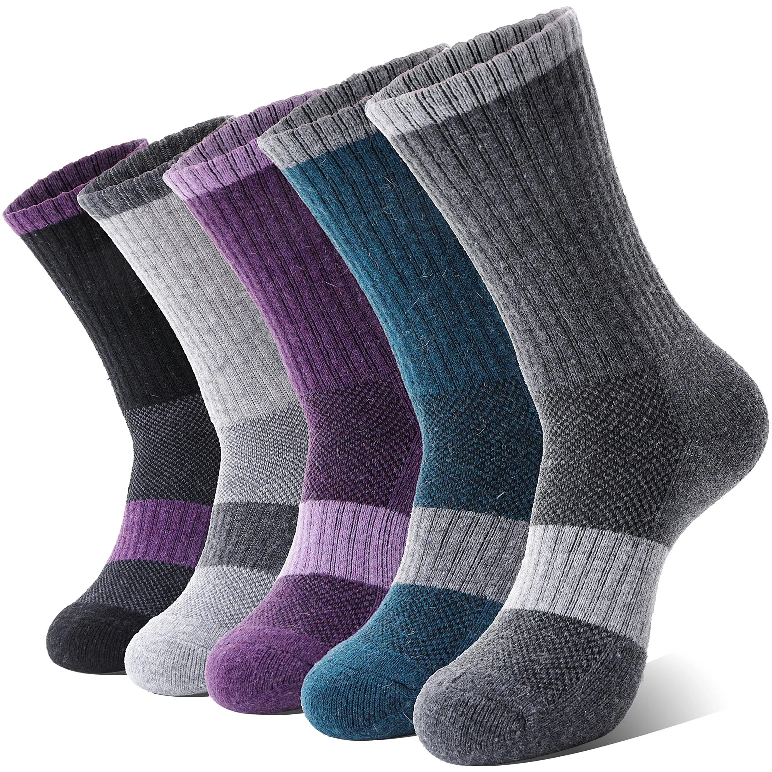 Anlisim Merino Wool Hiking Socks for Women Thermal Winter Warm Boot Work Cushion Socks 5 Pairs