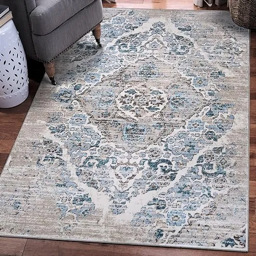 Luxe Weavers Distressed Cream 9x12 Area Rug, Modern, Stain Resistant Carpet, Indoor Oriental Rug