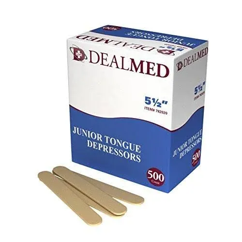 Dealmed 5.5” Junior Tongue Depressors – 500 Non-Sterile Wood Tongue Depressor Sticks, Can Be Used as Tongue Depressors for Crafts, in Medical Practice, Emergency First Aid Kits and More