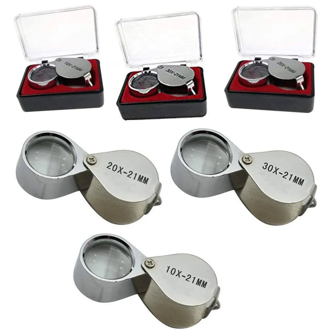 lasenersm 3 Pieces 10x / 20X / 30X Jeweler Loupe Glass Diamond Loupe Metal Round ...