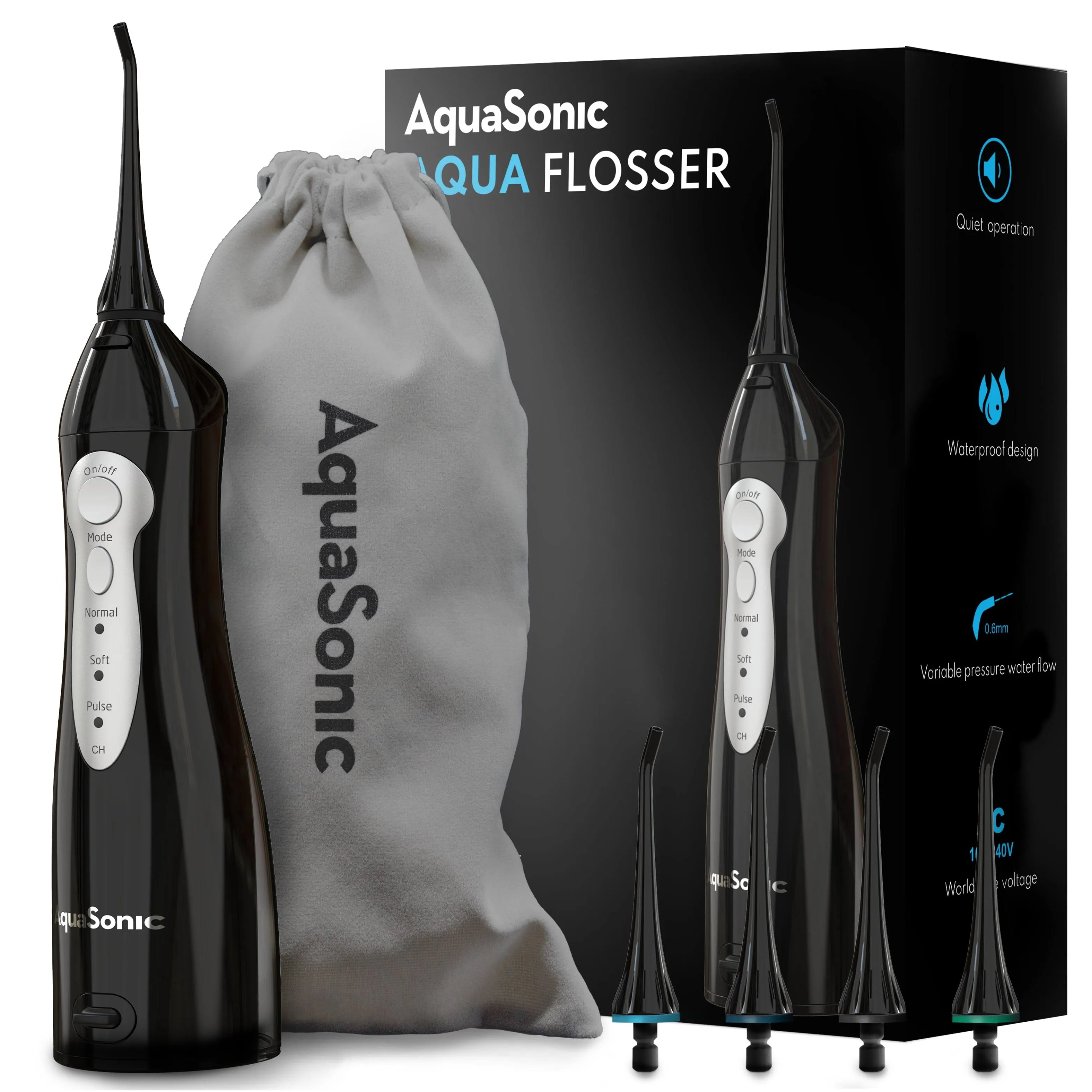 Aquasonic Aqua Flosser - Professional Rechargeable Water Flosser with 4 Tips - 3