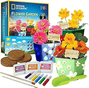 NATIONAL GEOGRAPHIC Herb Growing Kit for Kids - Decorate 3 Pots with Paint and Stickers, Kids Gardening Set, Arts and Crafts for Kids Ages 8-12, Garden Kit for Kids, Birthday Gifts