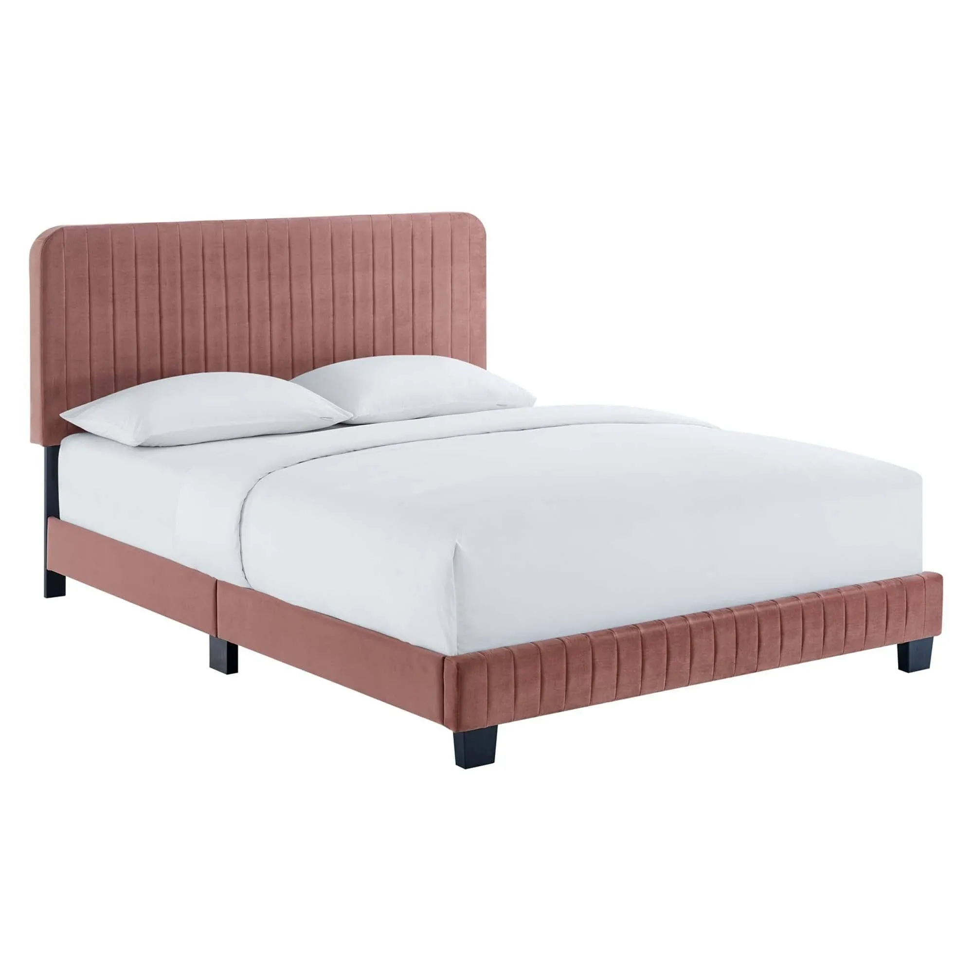 Modway Celine Channel Tufted Performance Velvet Platform Bed, Twin, Dusty Rose