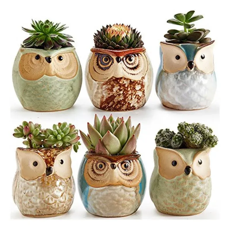 SUN-E SE Owl Pot Ceramic Flowing Glaze Base Serial Set Succulent Plant Pot 