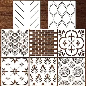 Outus 8 Pieces 12 x 12 Inch Wall Stencils for Painting on Wall Wood Floor Tile Reusable Furniture Stencils Drawing Template Geometric Modern Herringbone Pattern Stencil Home Decor(Classic Style)