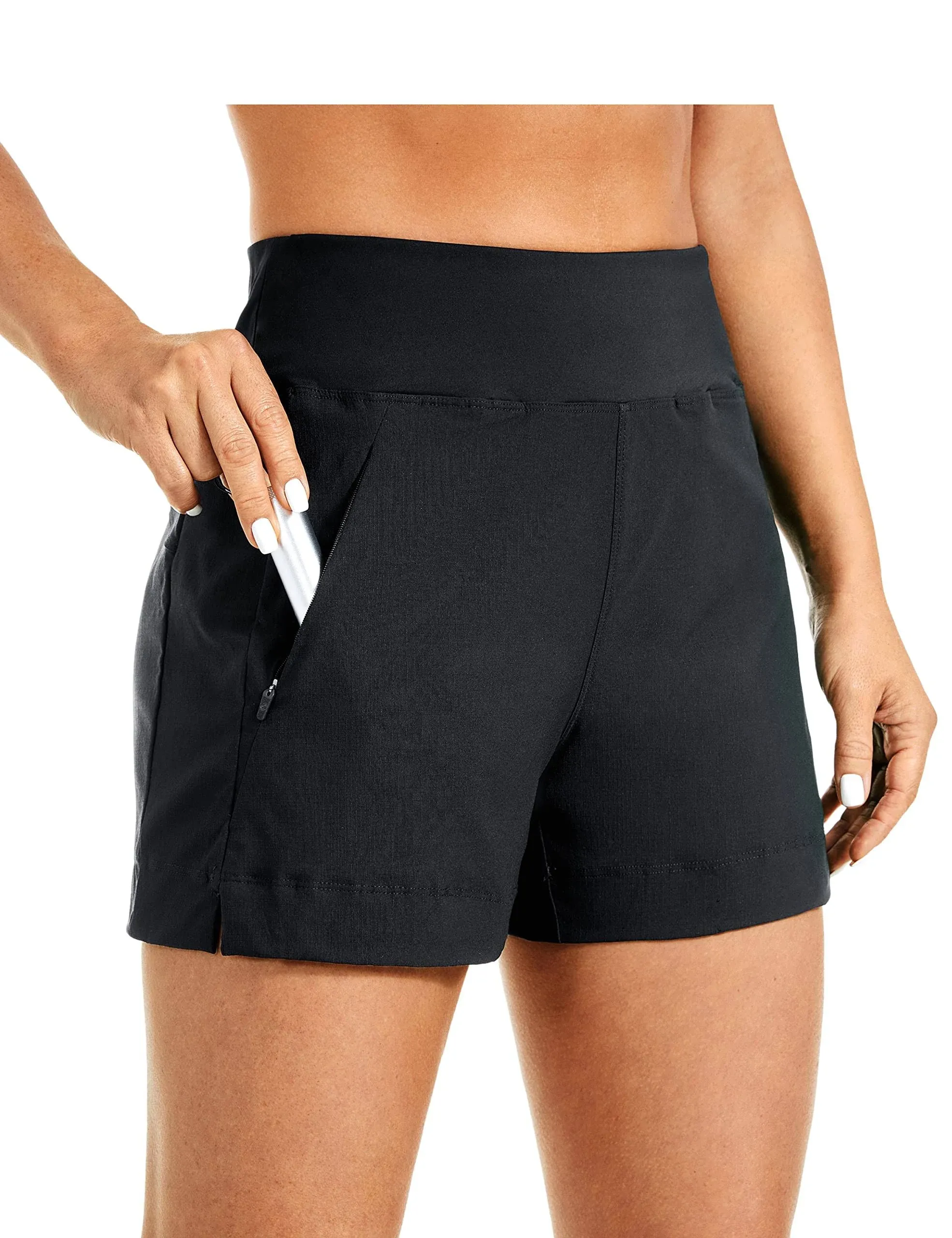 CRZ YOGA Women's Lightweight Mid Rise Hiking Shorts 4'' - Stretch Athletic Summer Travel Outdoor Golf Shorts Zip Pockets