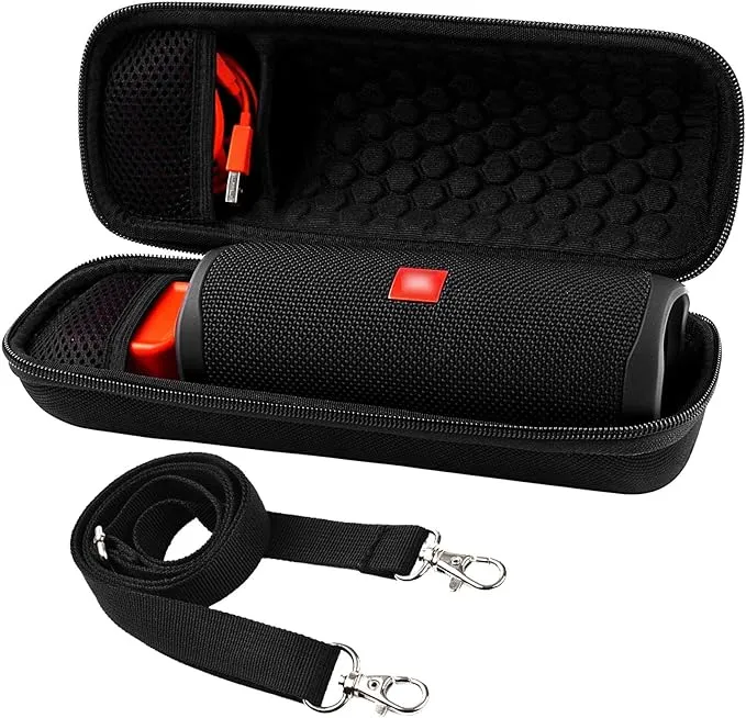 Comecase Portable Bluetooth Speaker Case for JBL FLIP 6 / 5 / 4, Hard Travel Storage Holder with Adjustable Shoulder Strap, Waterproof Speaker Case with Internal Pockets for Cables & Charger - Black