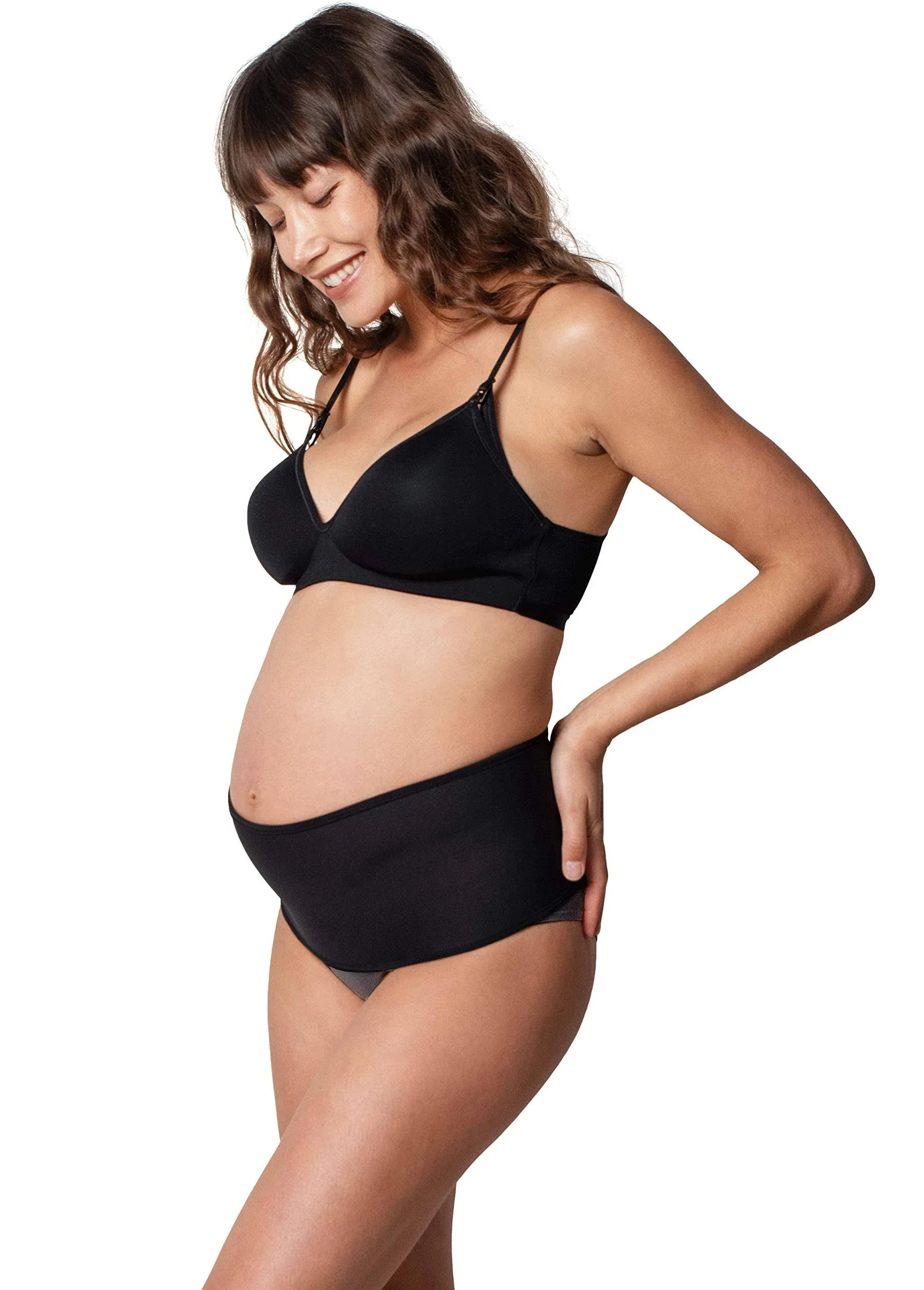 Ingrid & Isabel Pregnancy Support Belt, No-Show Maternity Belly & Back Support Band, Black, S/M