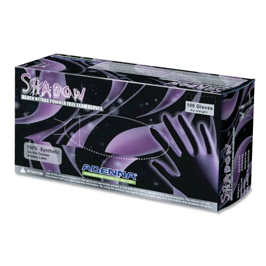 Adenna SHD935 Shadow Nitrile Powder Free Exam Gloves, Medium, Black, 100 Count