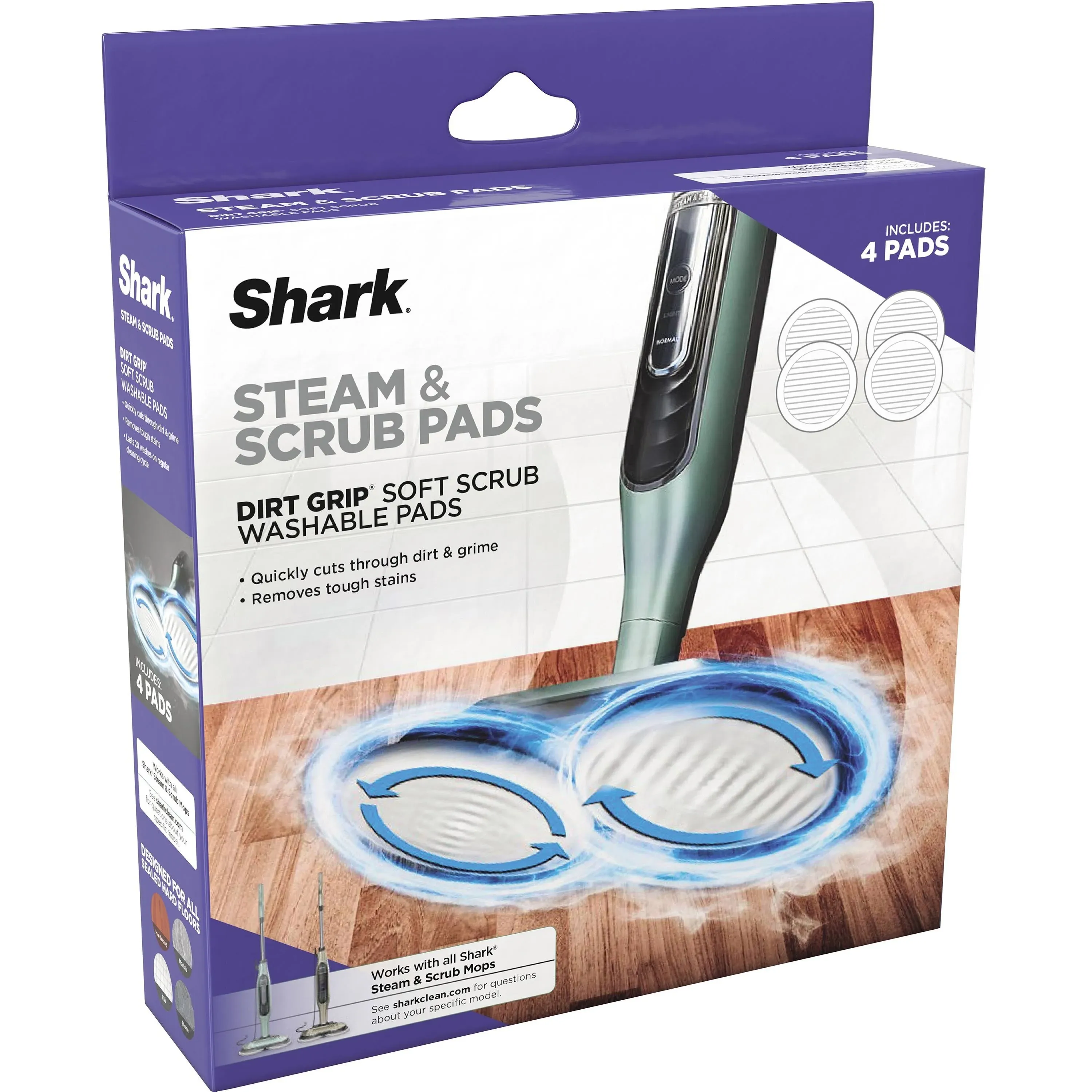 Shark Steam and Scrub Pads Dirt Grip Soft Scrub Dusting Washable Pads 4 pads NIB