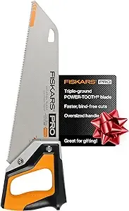 Fiskars Pro Power Tooth Universal Hand Saw - 15" Blade and Safety Sheath - Carpenter Saw - Holiday Gift Construction Tools - Orange/Black