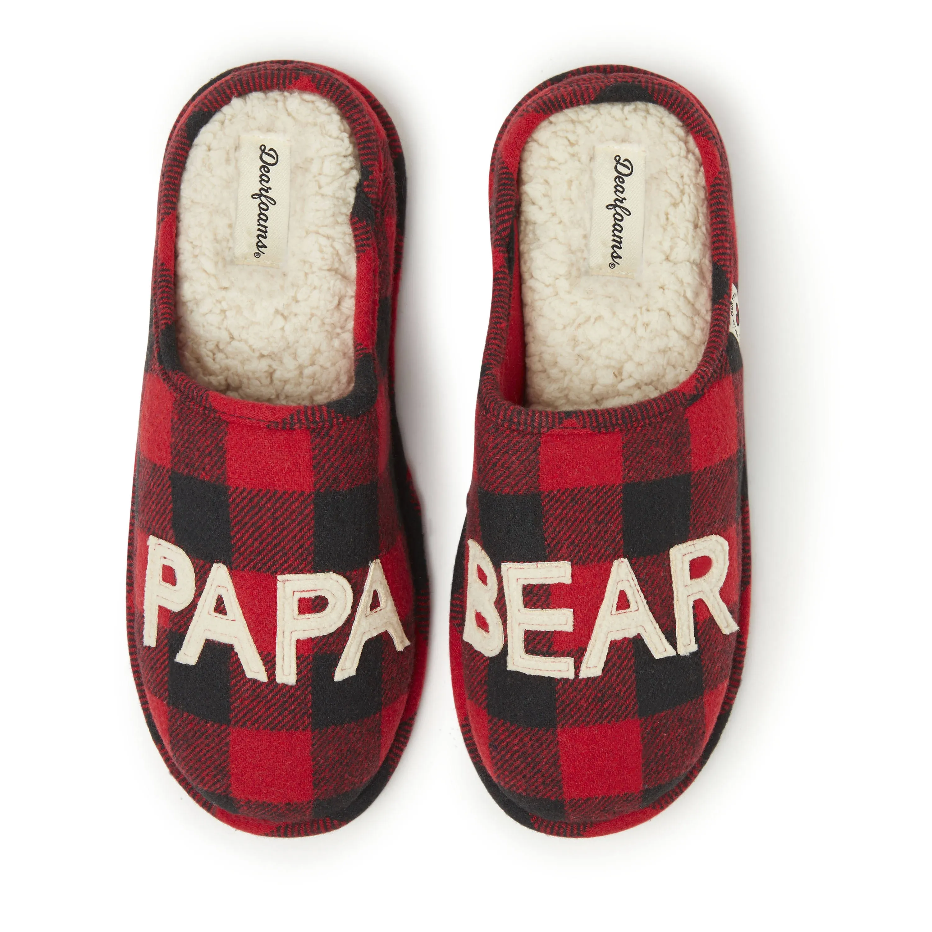 Dearfoams Men&#039;s Papa Bear Slipper Buffalo Plaid Medium