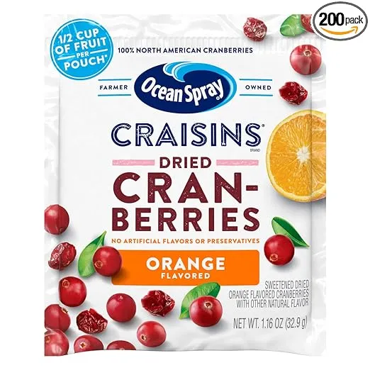 Ocean Spray Craisins Dried Cranberries, Orange, 1.16 Ounce (Pack of 200)