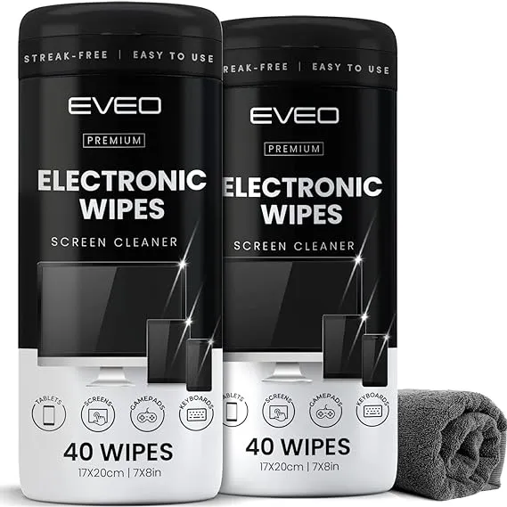 Electronic Wipes Screen Cleaner Streak-Free [2 Pack x40] Computer Screen Wipes, TV Screen Cleaner Wipes, Monitor Wipes for Smart TV, Laptop, iPhone, ipad and more - [Microfiber Cloth + 80 Wipes]