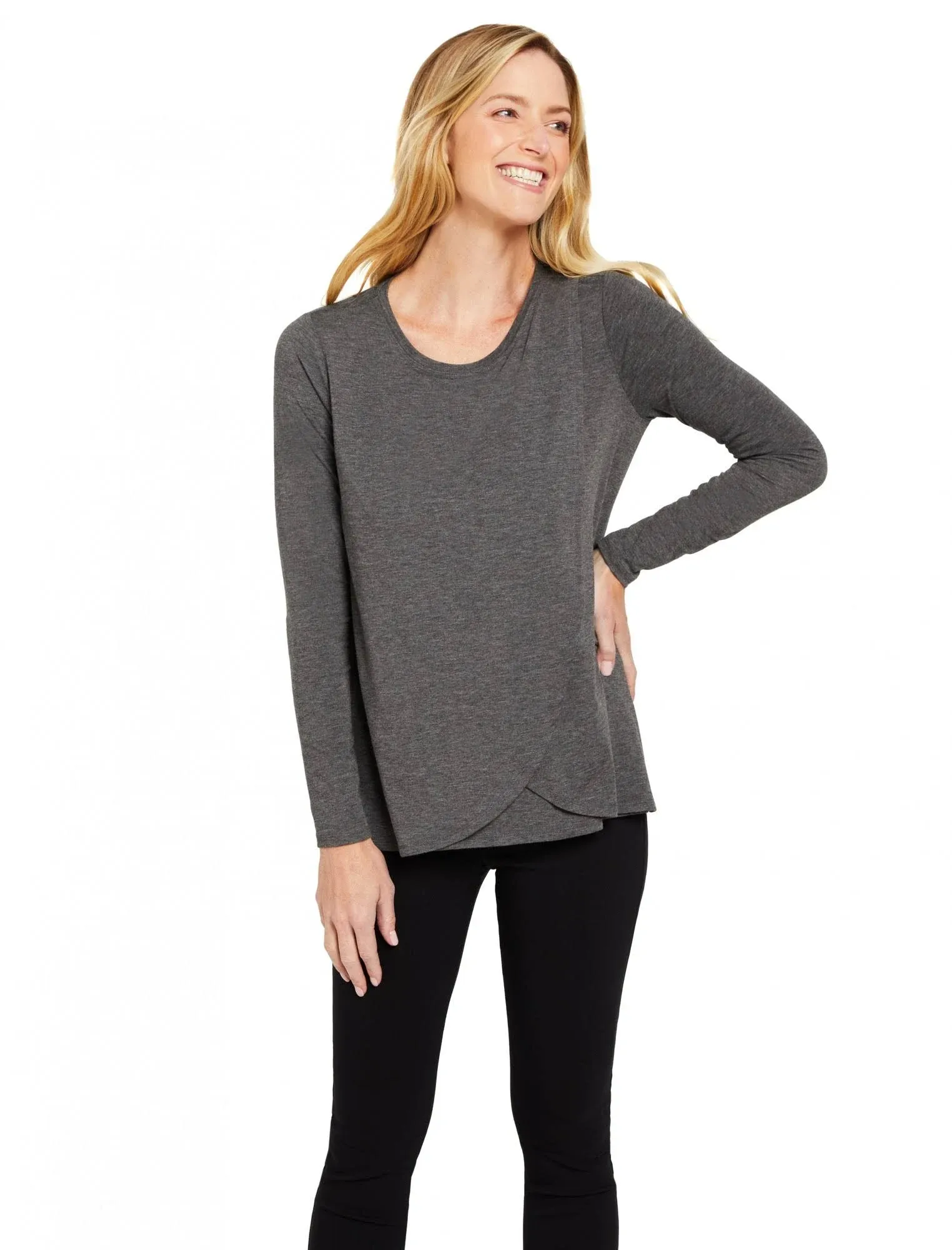 Pull Over Long Sleeve Nursing Tee - Grey, Xs | Motherhood Maternity