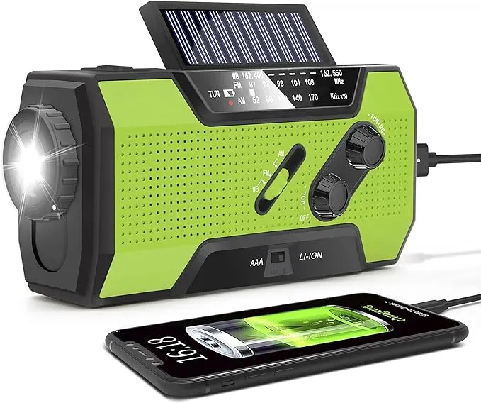 Emergency Crank Weather Radio, AM/FM/NOAA Hand Crank Portable Solar Radio with SOS Alarm, Battery Operated, LED Flashlight & Reading Lamping, 2000mAh Power Bank for Emergency Phone Charge Green