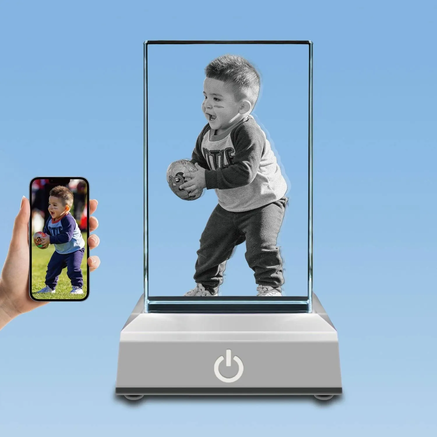 Han's Laser 3D Crystal Photo with LED Light Base, Personalized Gifts with Your Own Photo, Laser Engraving 3D Pictures and Customized Text, Small