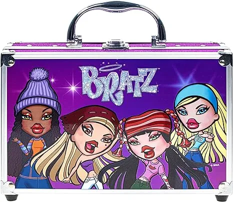 Townley Girl Bratz Train Case Cosmetic Makeup Set Includes Lip Gloss, Eye Shimmer, Brush, Nail Polish, Accessories & more! for Girls, Ages 5+ perfect for Parties, Sleepovers & Makeovers