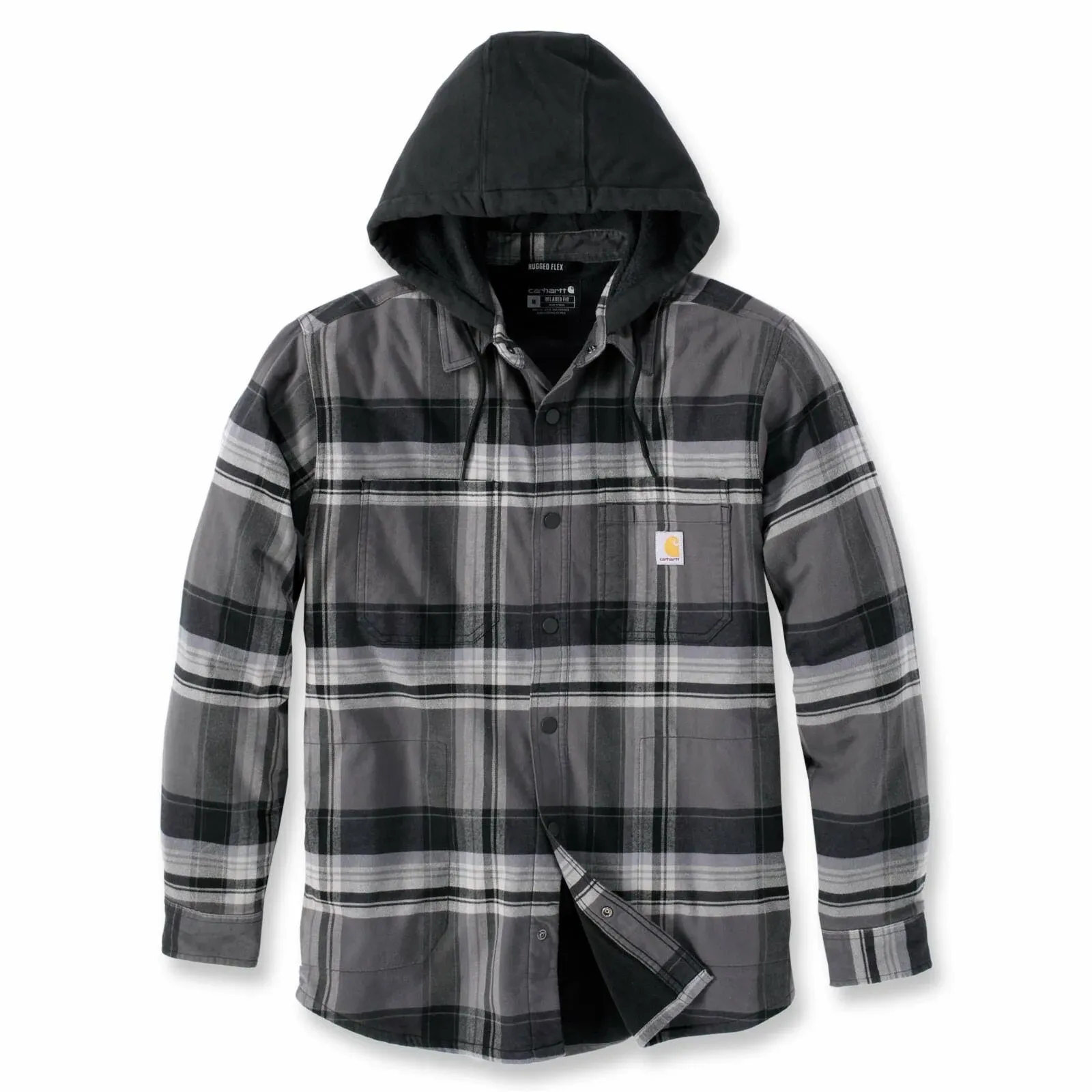 Carhartt Men's Rugged Flex Relaxed Fit Flannel Fleece Lined Hooded Shirt Jac