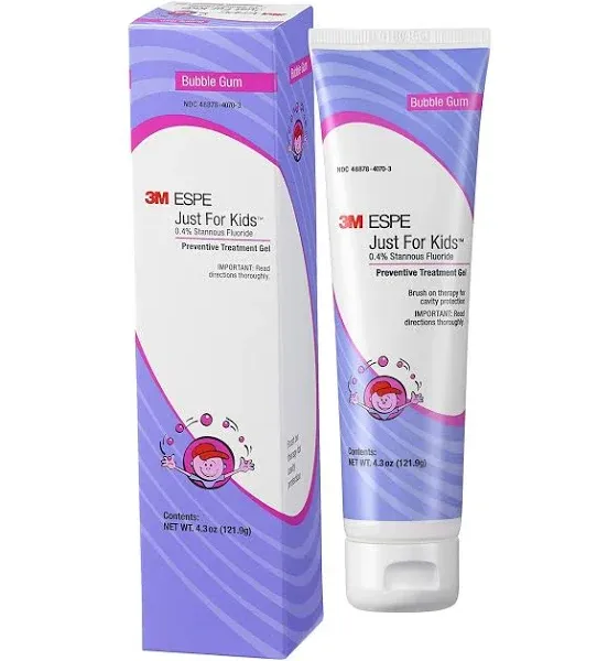 3M Just For Kids 0.4% Stannous Fluoride Brush On Gel, Extra Cavity Protection, Use After Toothpaste, Bubble Gum, 4.3 oz