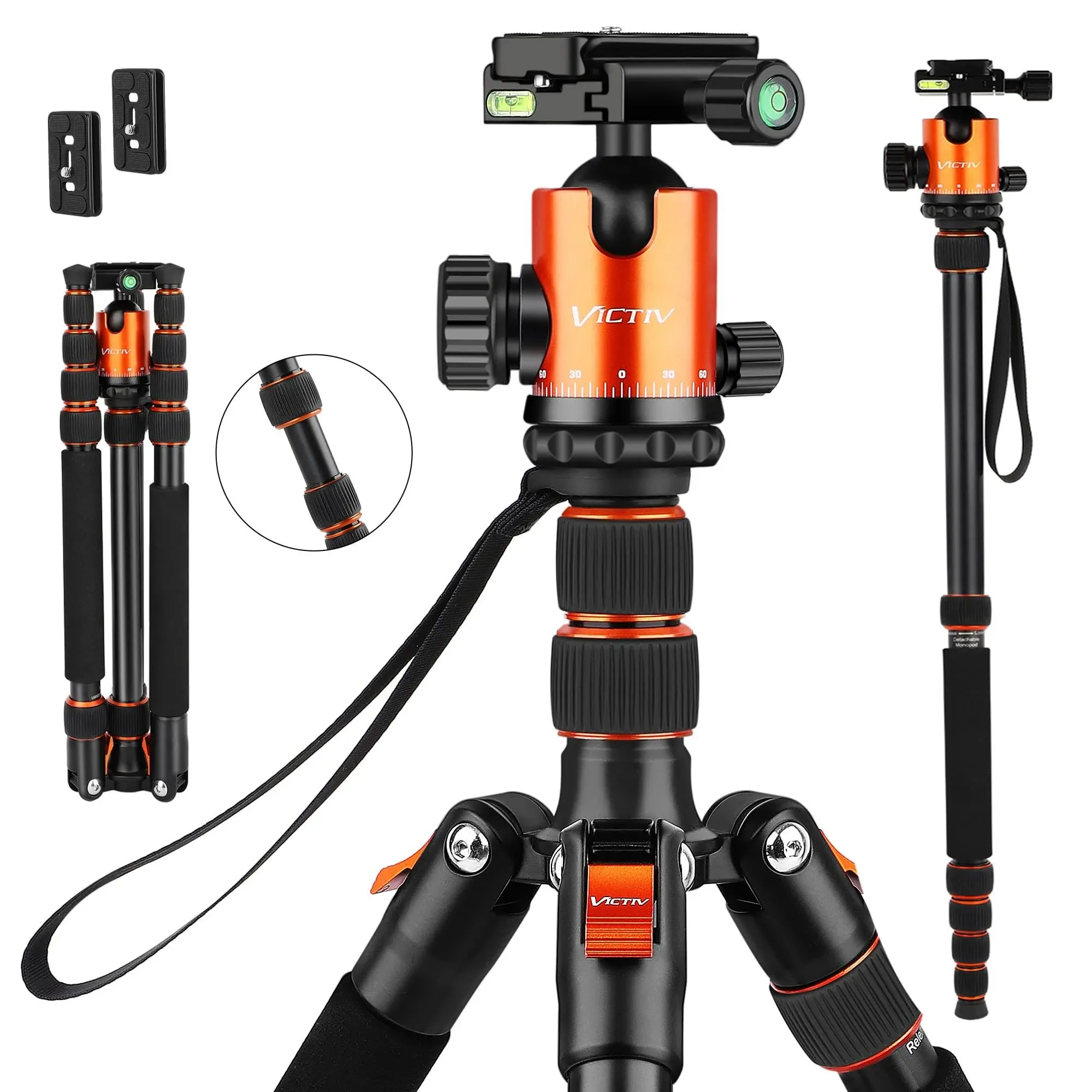 Victiv 80" Camera Tripod, Dslr Tripod for Travel, Aluminum, AT40 Orange