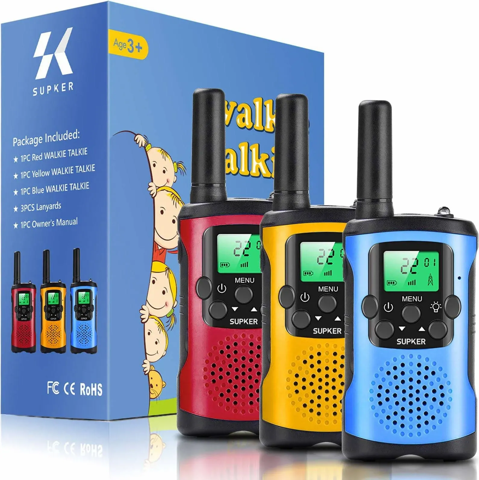 Walkie Talkies for Kids 3Pack, 22 Channels 2 Way Radio Kids Talks Toy for 3 to 12 Year Old Boys Girls Gift, 3 Miles Long Range for Outdoor Camping