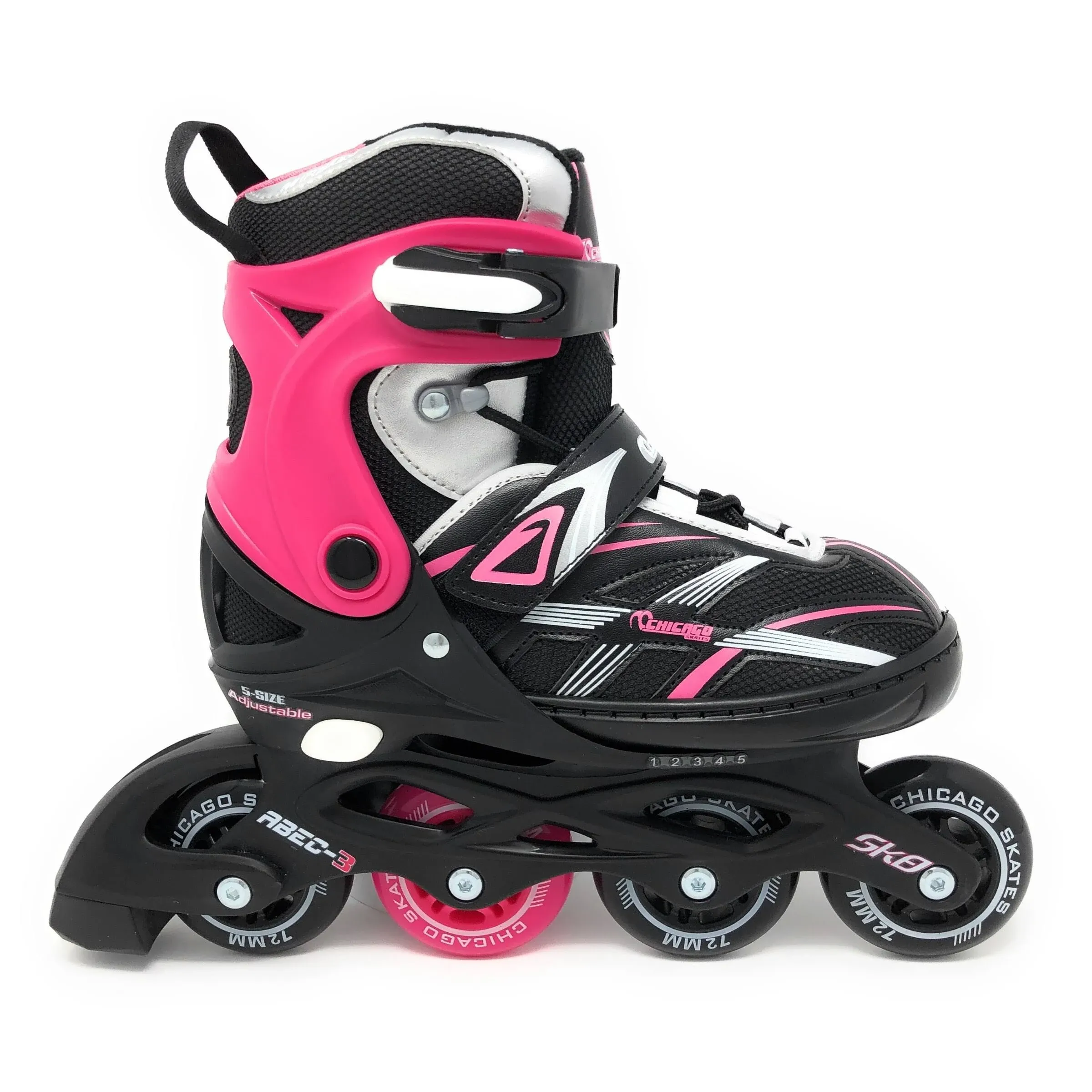 Chicago Skates Adjustable Kids& Inline Skates - Black/Pink (5-8)