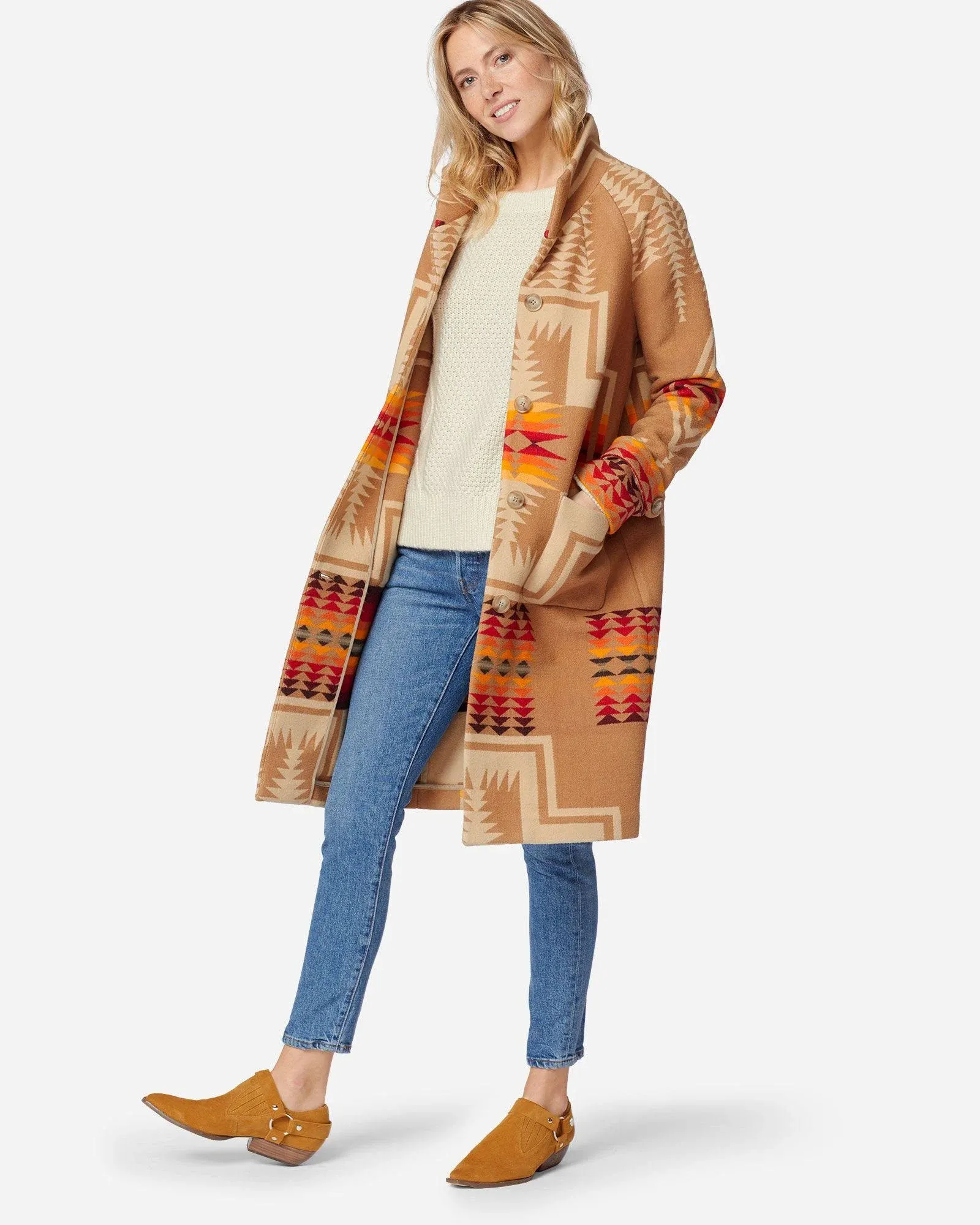 Pendleton 1930's Archive Coat Women's Coat Tan Harding Jacquard : MD (US 8-10)