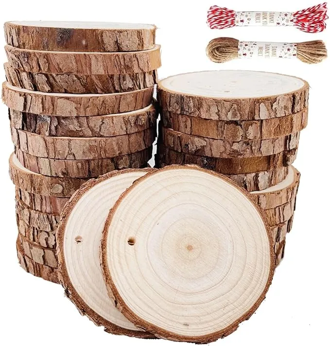 Unfinished Natural Wood Slices 30 Pcs 2.4"-2.8" inch Wood Coaster Pieces Craft W