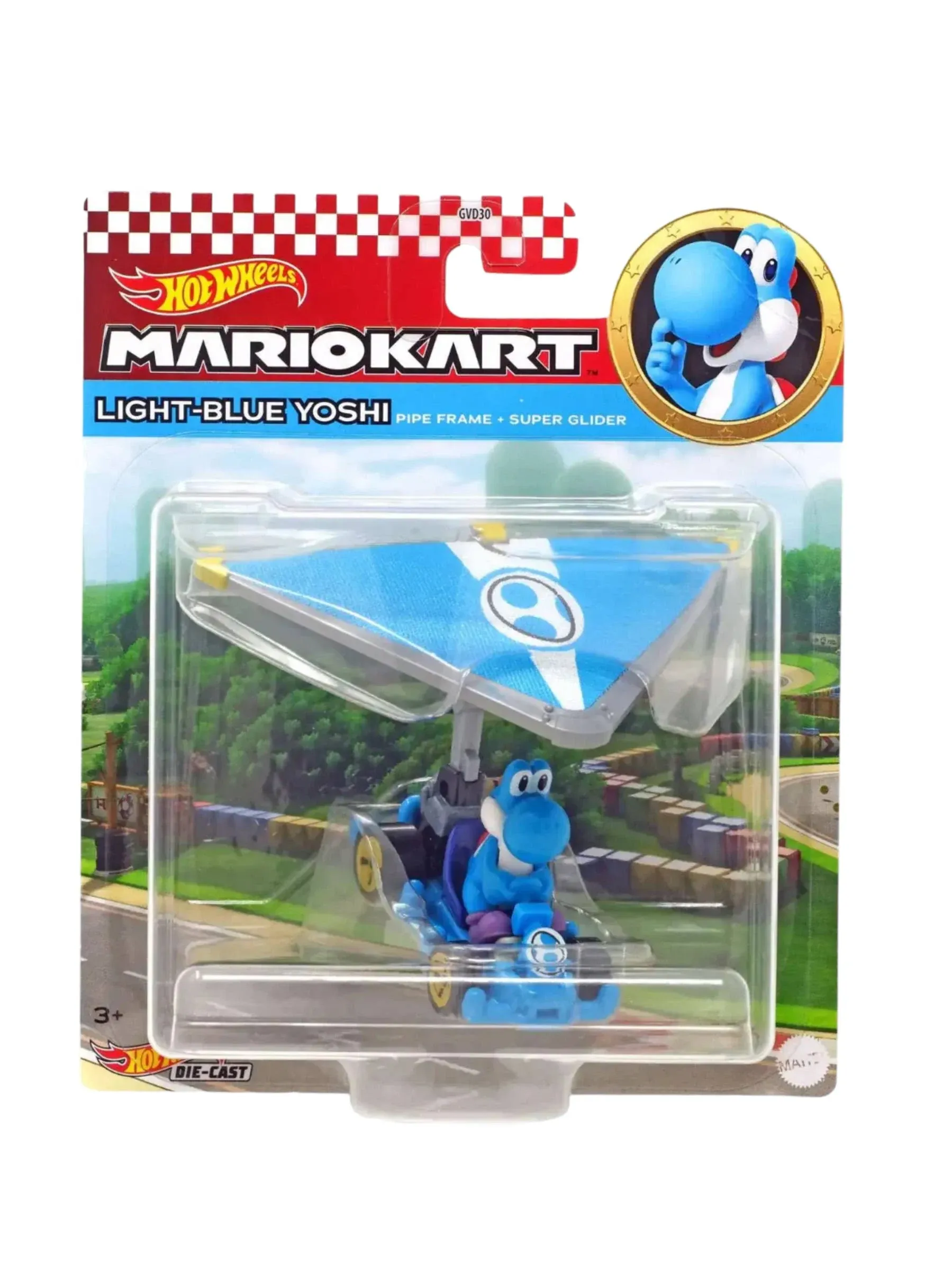 Hot Wheels Mario Kart Light-Blue Yoshi Pipe Frame Super Glider Car