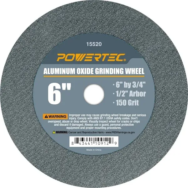 15520 Aluminum Oxide Grinding Wheel 150 Grit 6&#034; x 3/4&#034; with 1/2&#034; Arbor