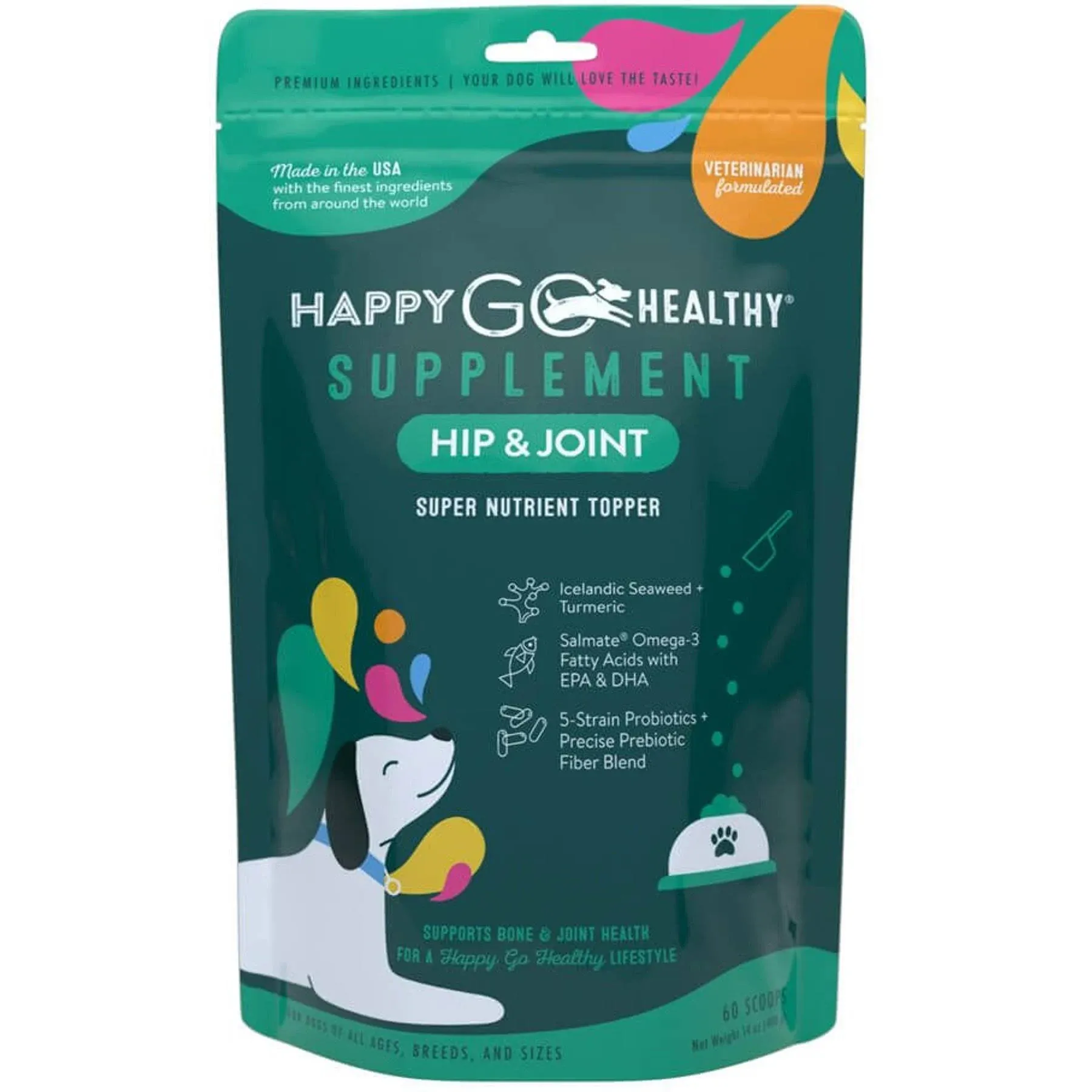 Happy Go Healthy Hip &amp; Joint Supplements for Dogs | Probiotic &amp; Prebiotic Ben...