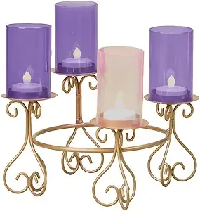 Roman Advent Wreath Votive Holder, Purple/Pink, 8.25" 