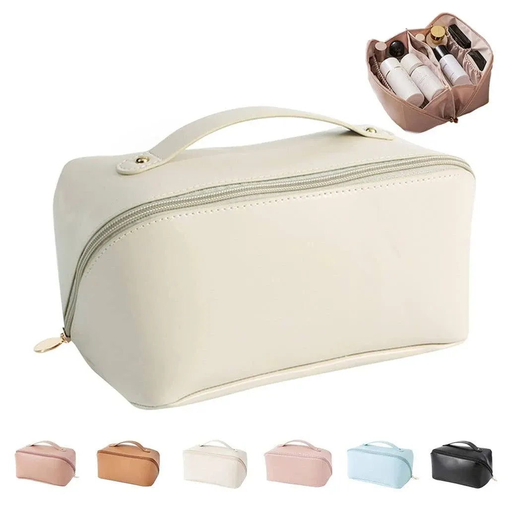 MINGRI Large Capacity Travel Cosmetic Bag for Women,Travelling Opens Flat Makeup ...