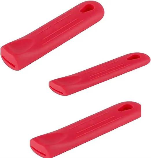 SILICONE HOT HANDLE HOLDER RED RUBBER GRIP COVER FITS 12&#034; FRY PAN FLAT HANDLE