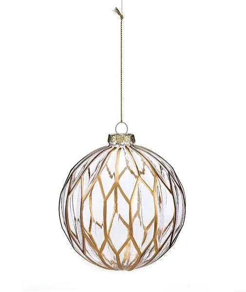 Giftcraft Ball Hanging Ornament, 4-inch Diameter, Glass, Gold, Christmas