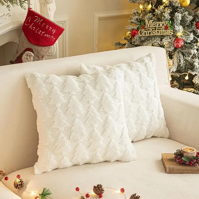 Christmas Snowflake Decorative Throw Pillow Covers Set of 2 Packs, Soft Fluffy Pillowcases for Home Décor, Boho Pillow Covers for Couch Bedroom(White-Snowflake, 18"x18")