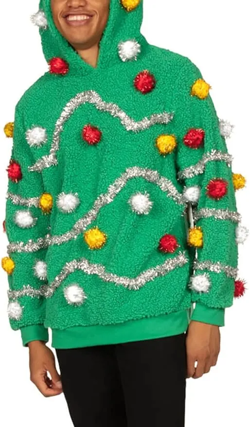 Tipsy Elves Men's Hooded Ugly Christmas Sweaters - Funny and Tacky Embellished Christmas Hoodies for Men