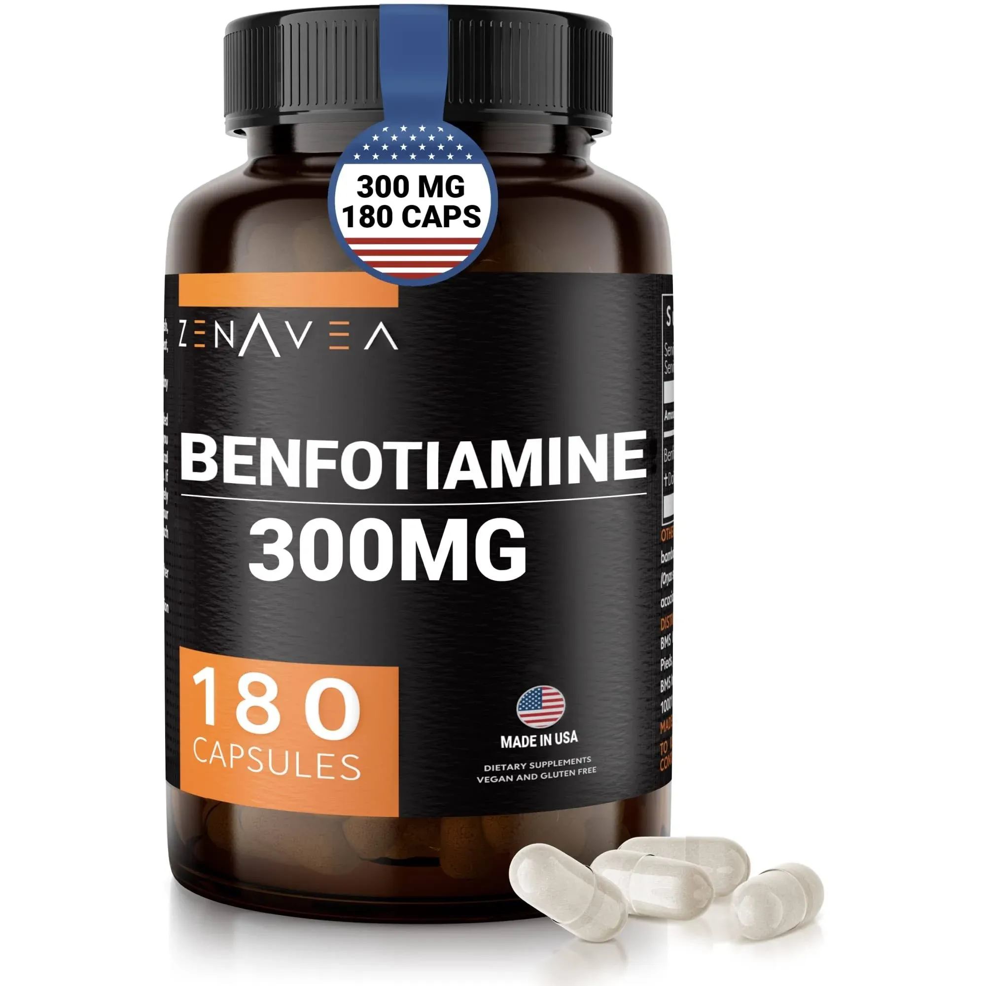 Zenavea Benfotiamine 300mg Benfotiamine b1 180 Capsules Blood Sugar Regulation Supplement