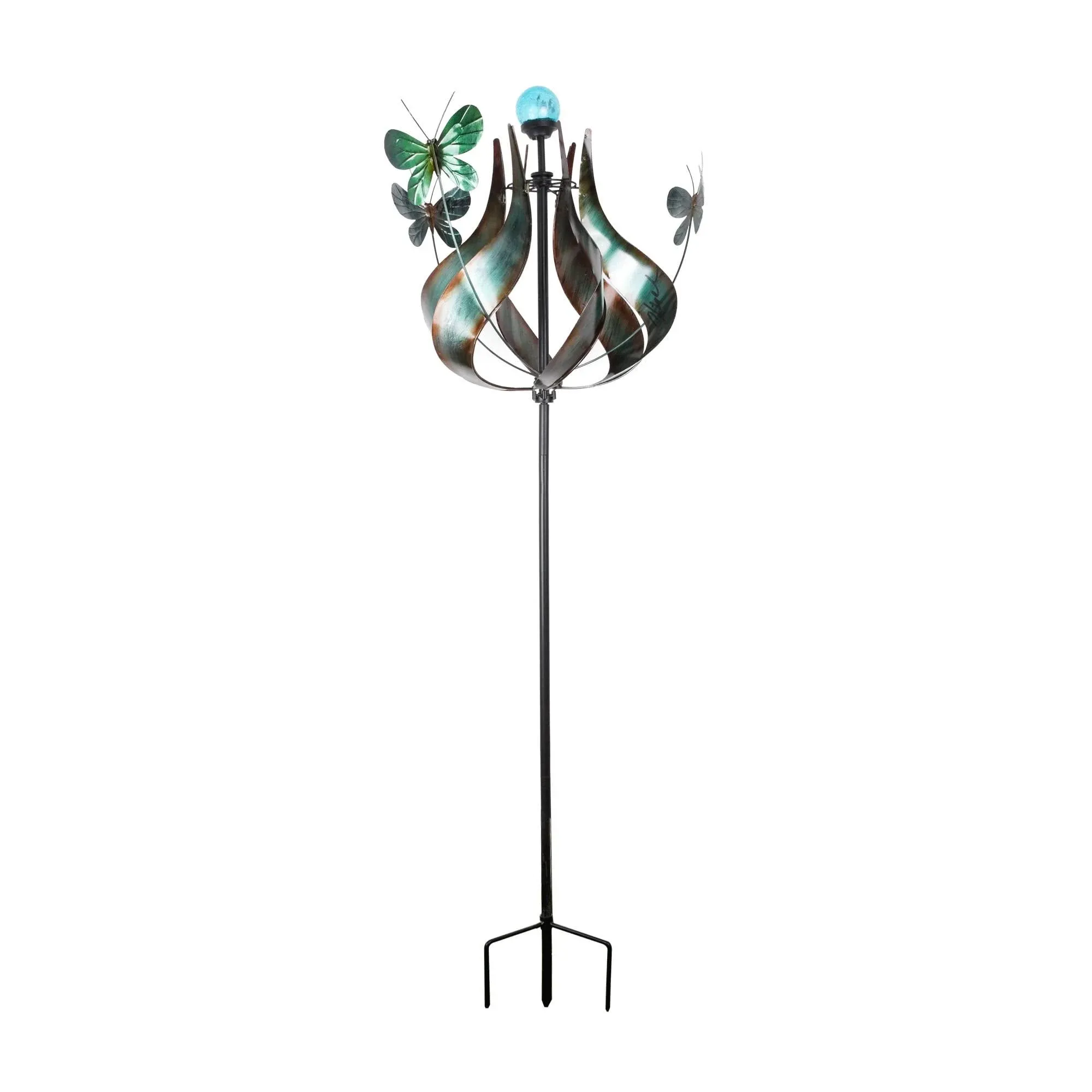 Teamson Home Outdoor Kinetic Windmill Sculpture with LED Light, Teal