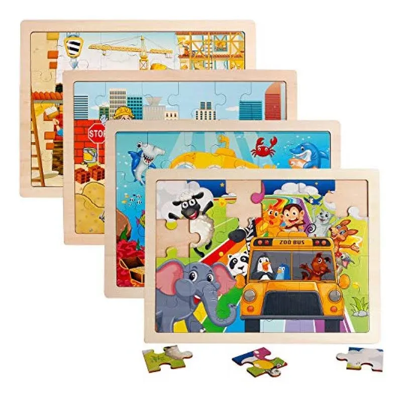 UMTOY 4 Packs 24 Pcs Jigsaw Puzzles for Kids Preschool Educational Brain Teaser ...