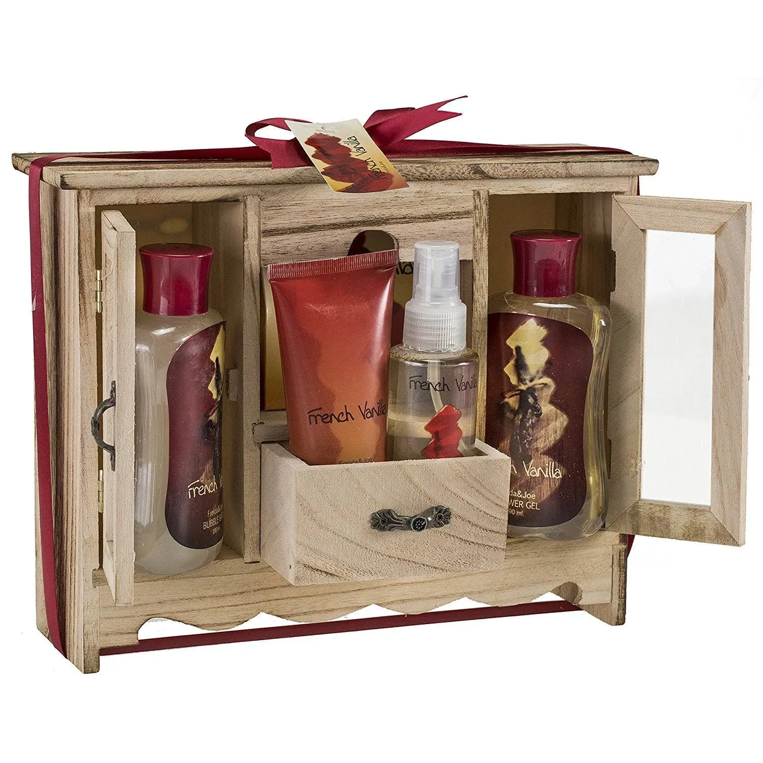 French Vanilla Spa Bath Gift Set in Natural Wood Curio