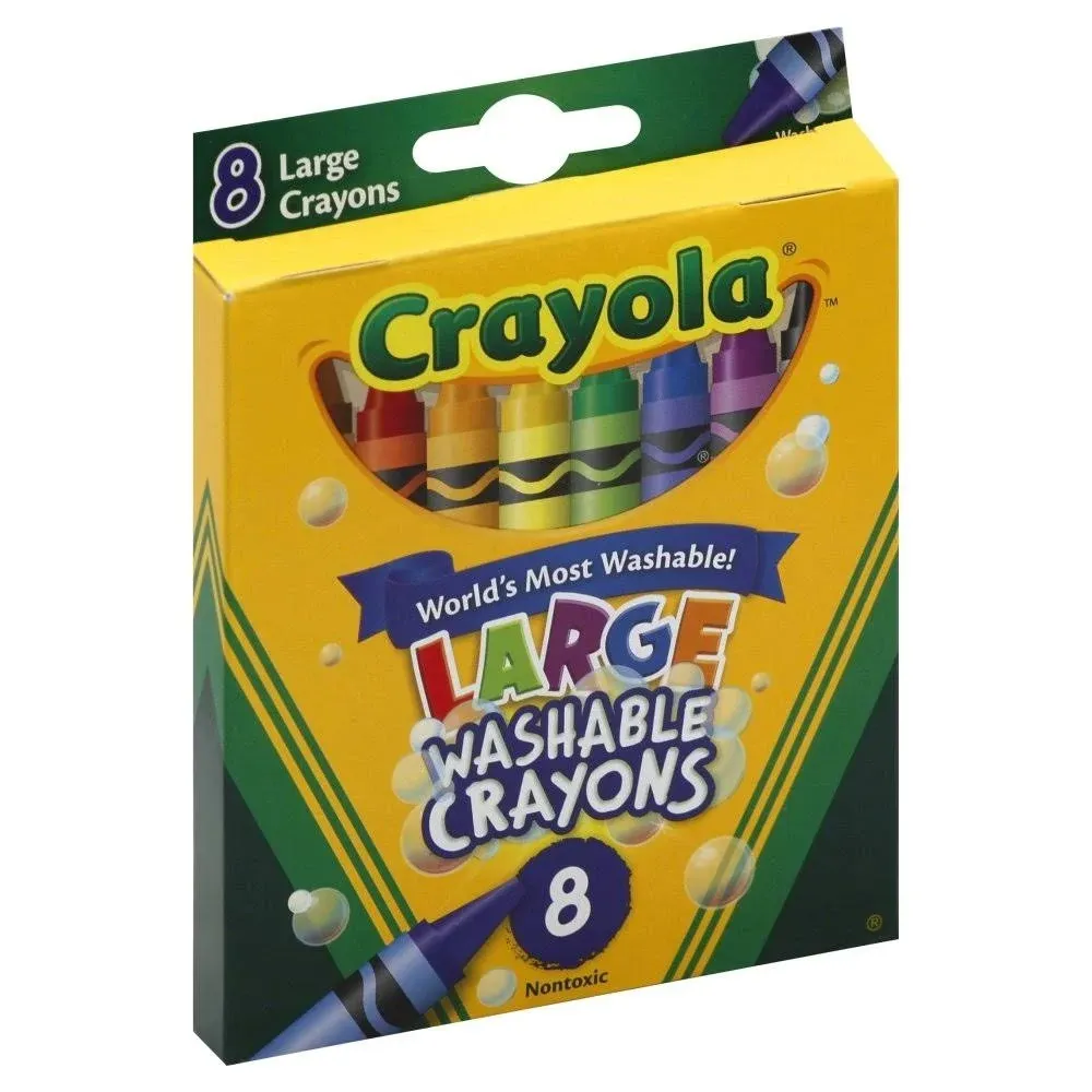 Crayola Washable Crayons, Large, 8 Colors/Box (52-3280) (4 Pack)