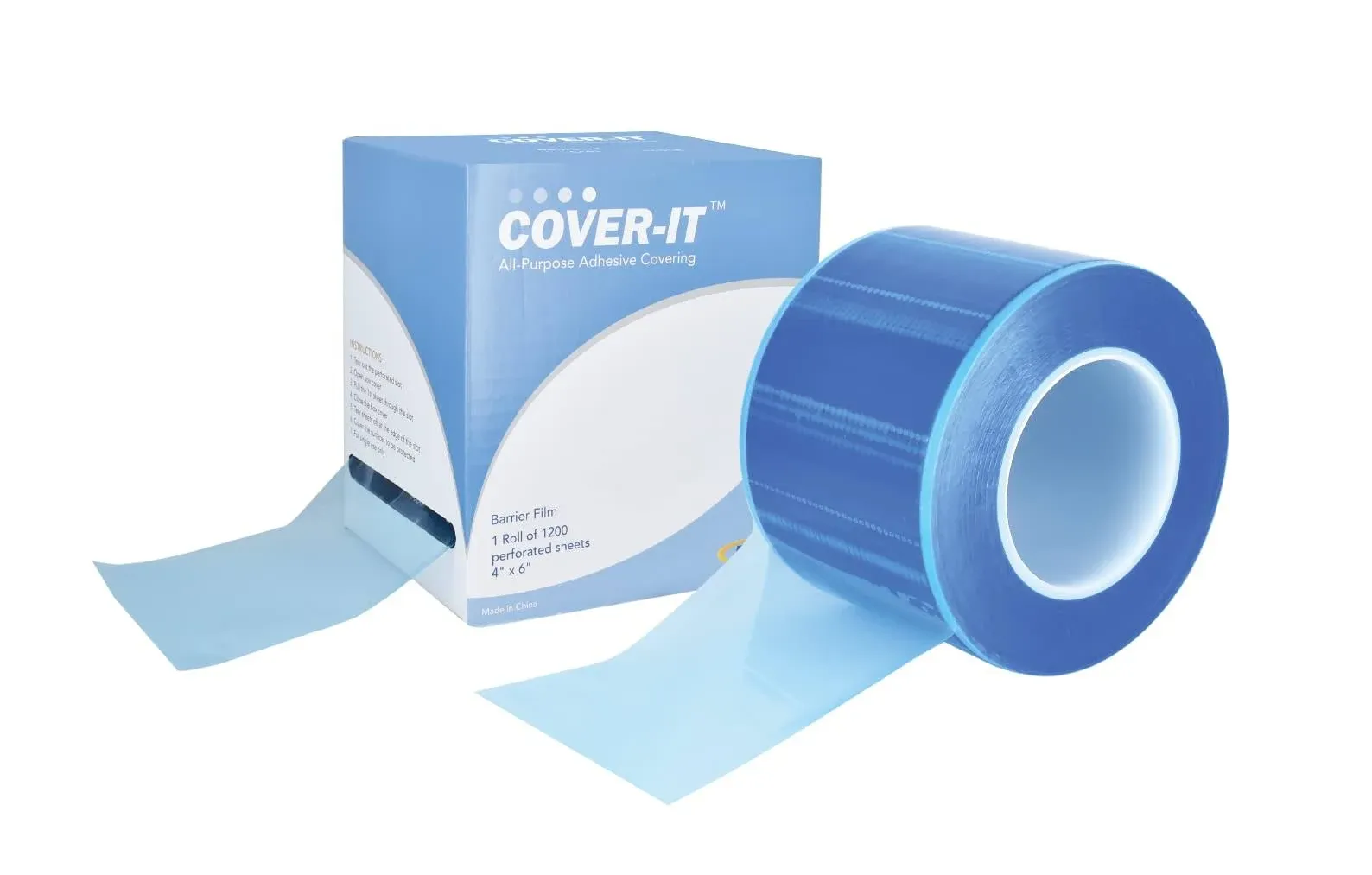 Cover-It Barrier Film, Adhesive Tape Sheets to Protect Hard Surfaces, 1200 Sheets, 4 Inches x 6 Inches, Blue