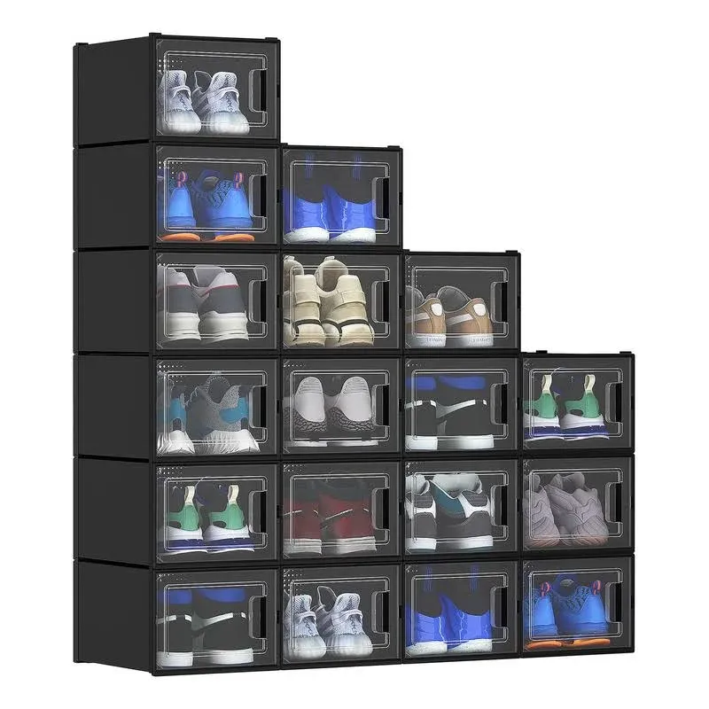 YITAHOME XL Stackable Storage Boxes, 18 Pcs Organizers and Drawers for Shoes - Black (X-Large Size-Fits All Shoes)