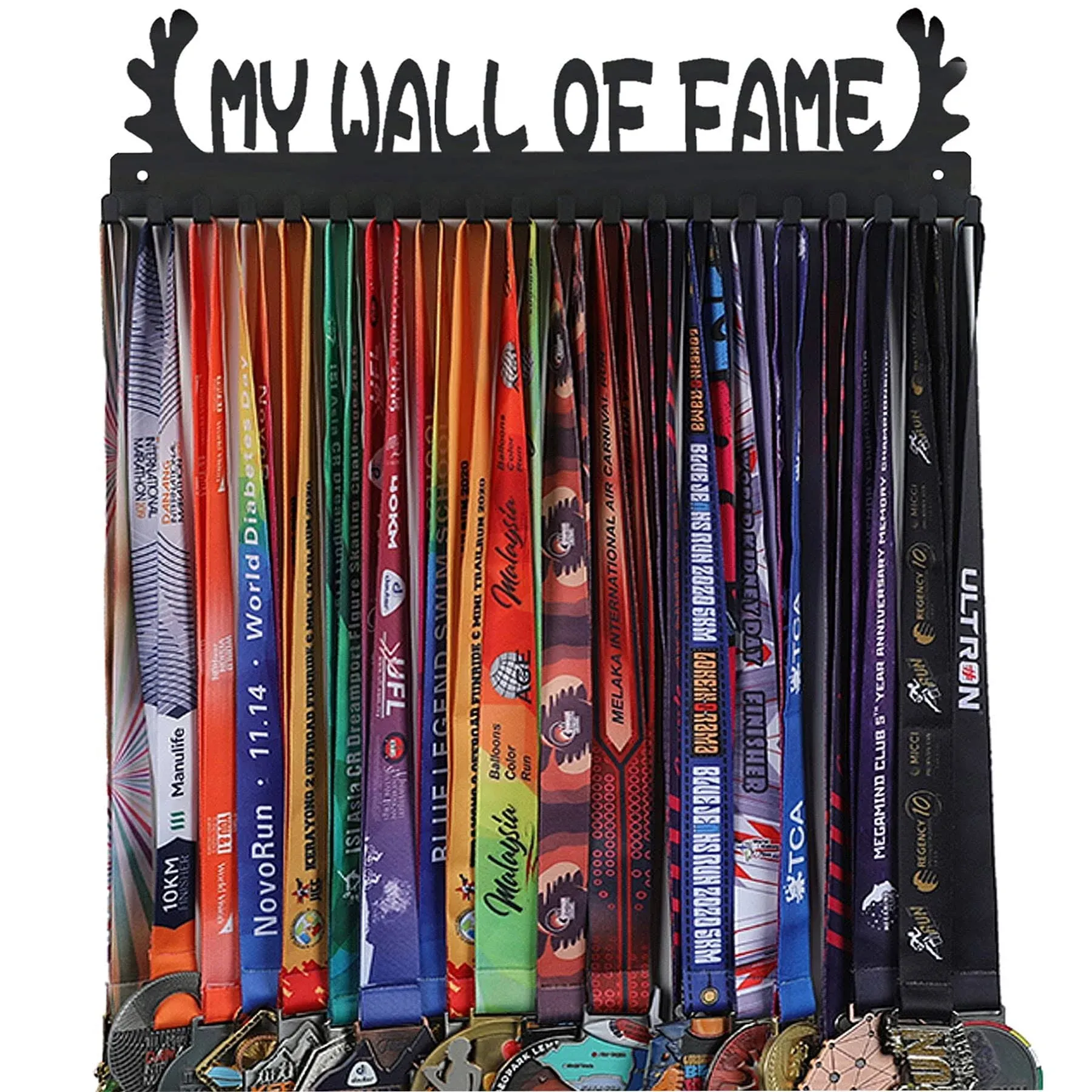 Goutoports Personalized Medal Hanger Display Trophy Shelf - Sports Medal Display Rack with Wooden -Custom Text Color and Images for Athletes- Over 60 Medals Easy to Install