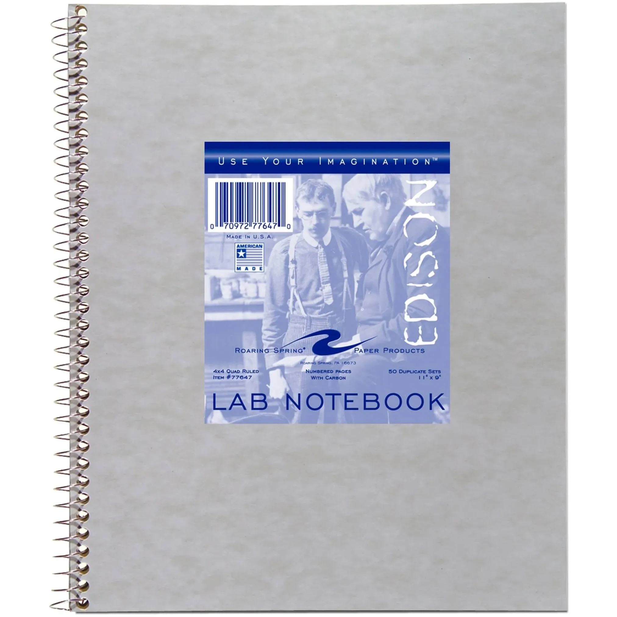 ROARING SPRING Science Lab Notebook, 4x4 Graph Ruled, 50 Numbered Carbonless Sets, 11" x 9", White/Blue Paper, Proudly Made in USA, Hard Board Cover